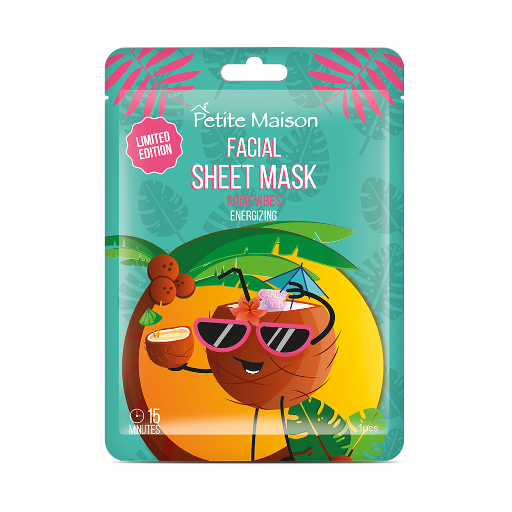PETITE MAISON energizuojanti lakštinė veido kaukė ENERGIZING COCO VIBES FACIAL SHEET MASK