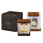 NATURAL LUXURY žvakės, žvakidės ir medinės dėžutės rinkinys JAZMINE - WOOD SIMPHONY, 1vnt