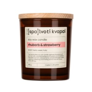 SPALVOTI KVAPAI sojų vaško žvakė RHUBARB & STRAWBERRY, 180g