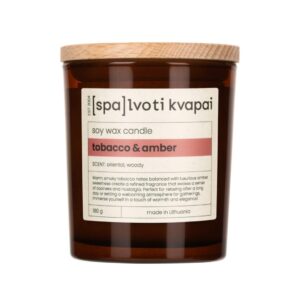 SPALVOTI KVAPAI sojų vaško žvakė TOBACCO & AMBER, 180g