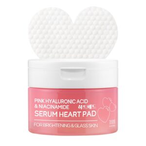 TENZERO drėkinamieji širdelės formos veido padeliai PINK HYALURONIC ACID NIACINAMIDE SERUM HEART PAD, 150g (50vnt)